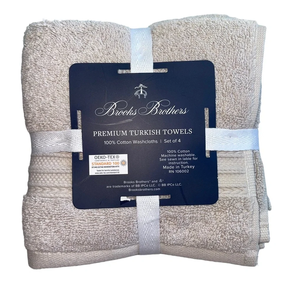 BROOKS BROTHERS Premium Turkish lot of 4 Wash Cloths in Stone color NWT